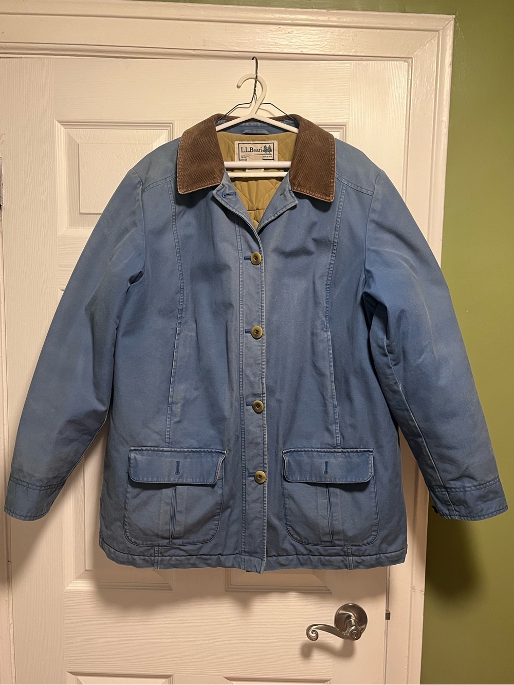 L.L. Bean Light Blue Utility Jacket with Brown Corduroy Collar